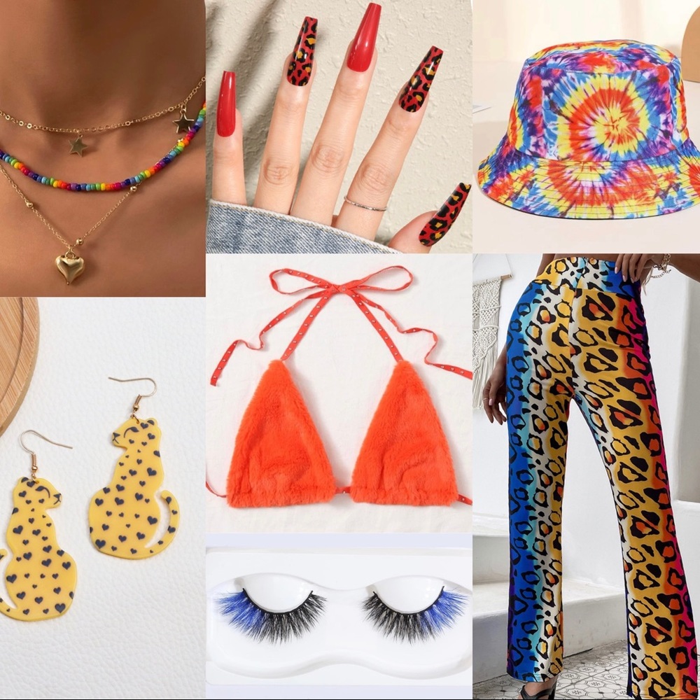 Y2k Rainbow Leopard Full Festival Outfit